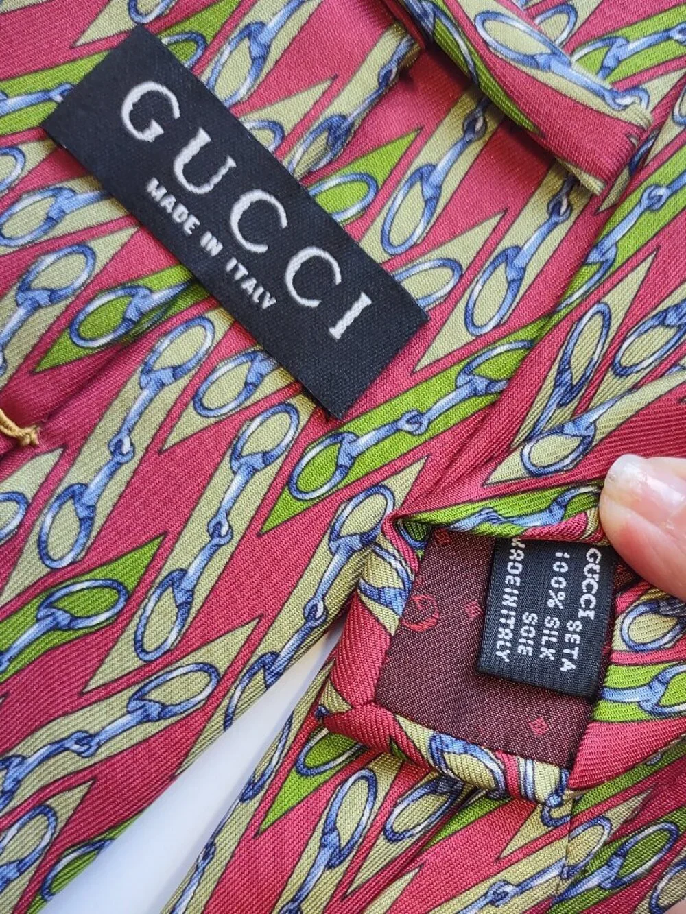 Vintage Gucci 100% Silk Tie Classic Equestrian Pattern Italy Luxury Designer
